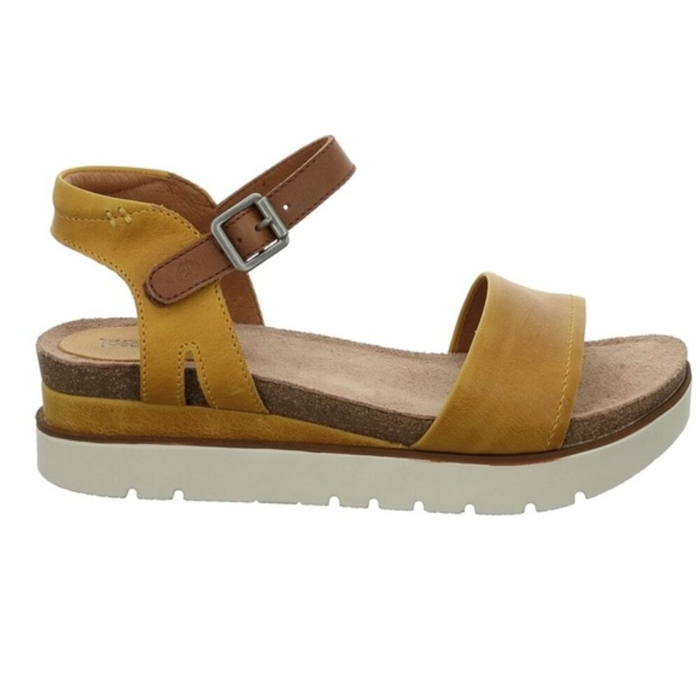 Josef Seibel Clea Yellow and Brown Sandals with Platform Sole